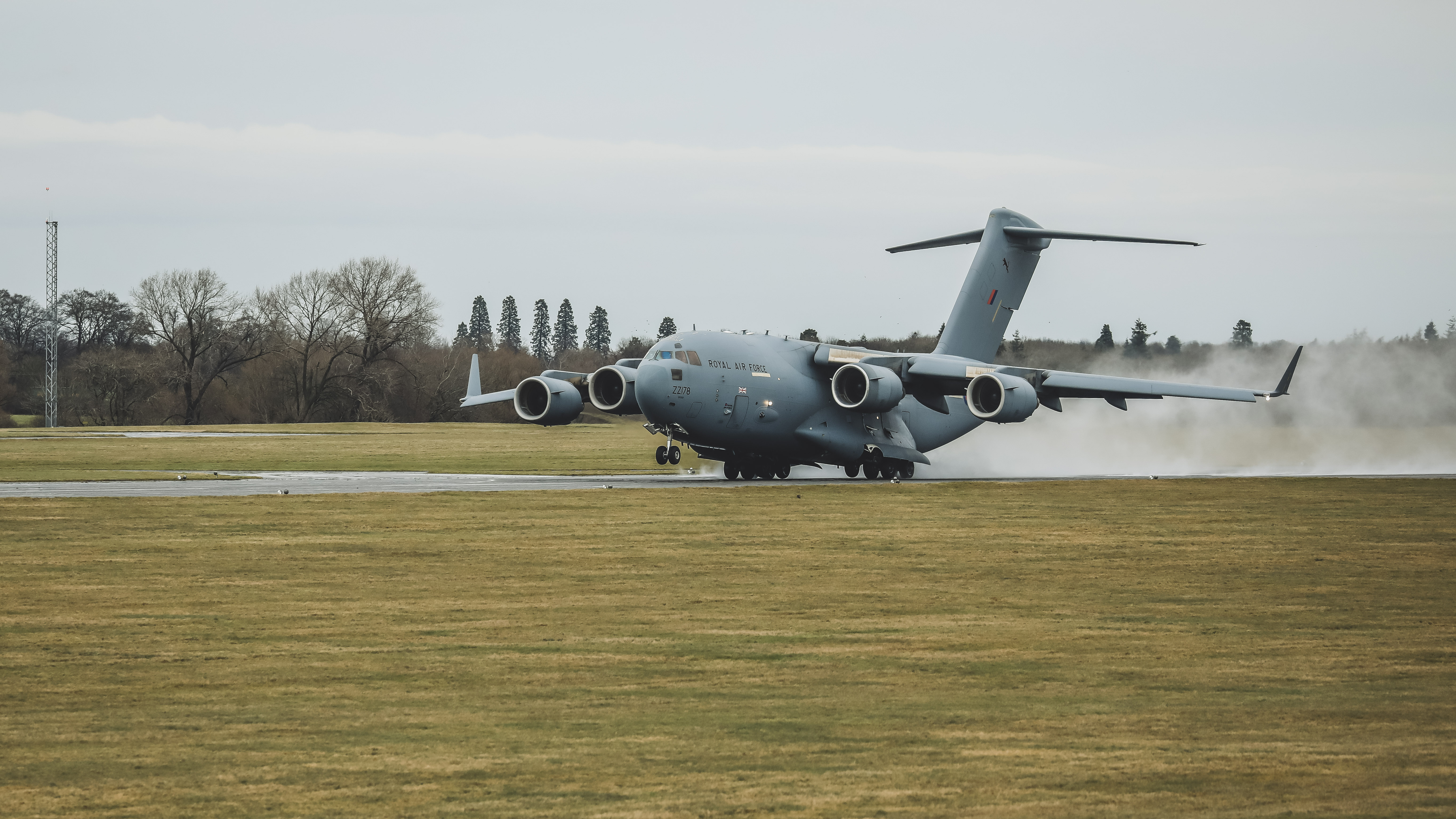 An RAF C-17 lands at RAF Wittering